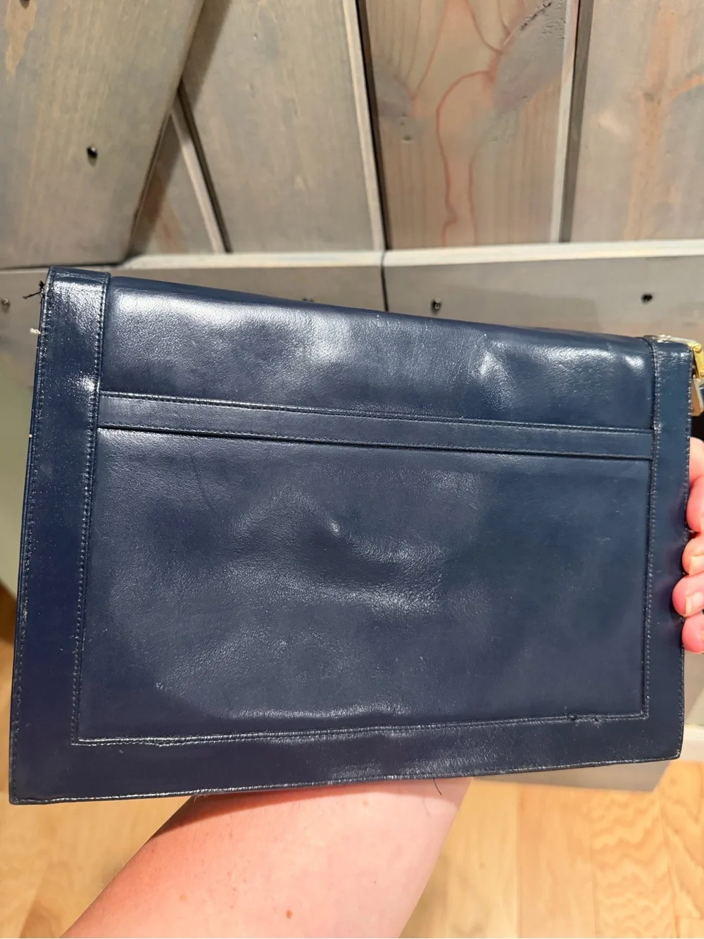 Vintage Lou Taylor Navy Leather Envelope Clutch Wristlet
